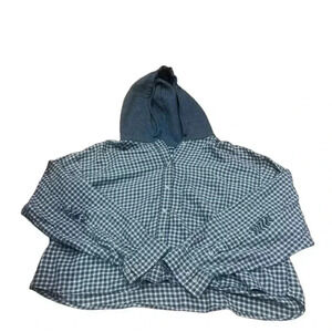 American Eagle Plaid Oversized Cropped Top Hooded Gray and White XL NWT